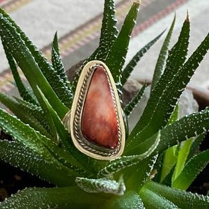 Southwestern Style Handcrafted Sterling Silver Ring with Spiny Oyster Stone